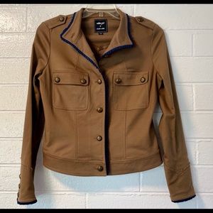 NICOLE MILLER Dark gold w/ navy trim, sz 10 classic jean  jacket EUC